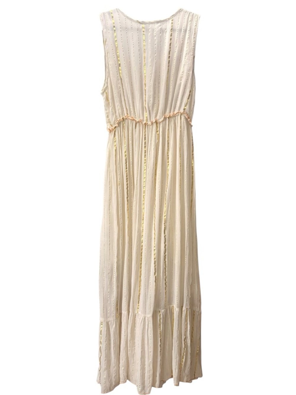 Anisa Spain Goddess Boho Resort Maxi Dress Ecru w/Gold Beaded Sequin Tiered M/L - Picture 5 of 7